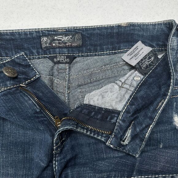 Silver Jeans Womens 30 Suki Boot Surplus Blue Bootcut Denim Western Gold Sequins - Picture 10 of 15